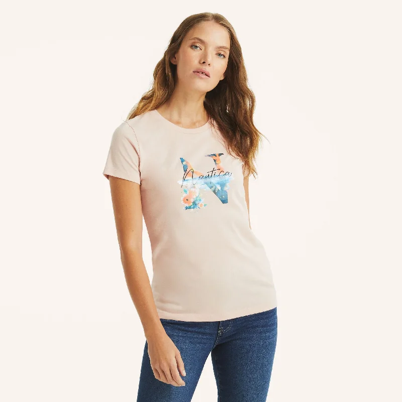 Vintage-Inspired Garments Nautica Womens Foil Floral Logo Graphic T-Shirt