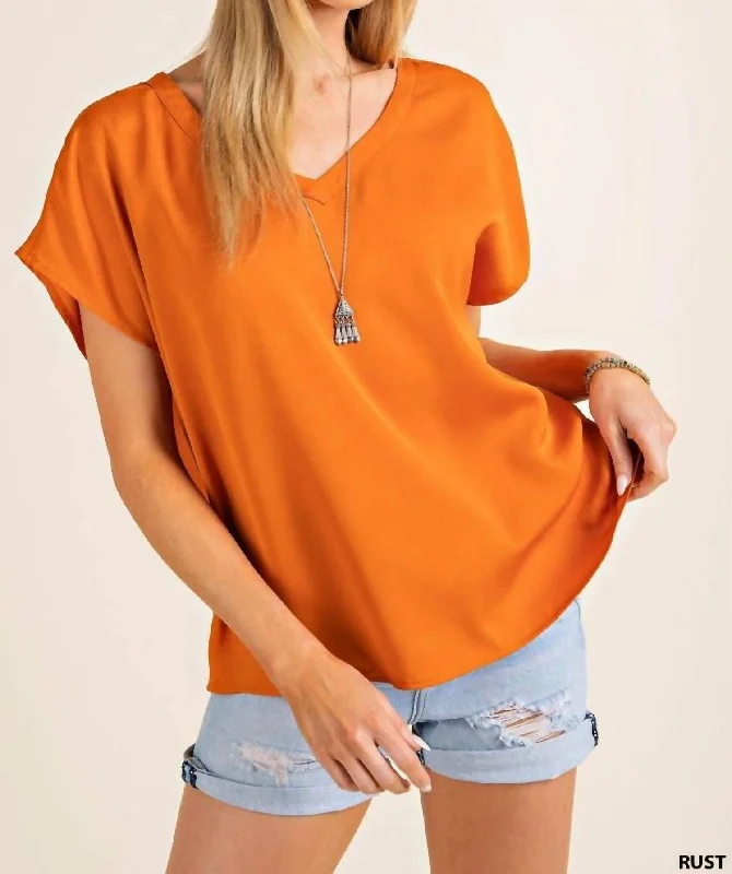 Women's Professional Garments Dolman Sleeve V Neck Top In Rust