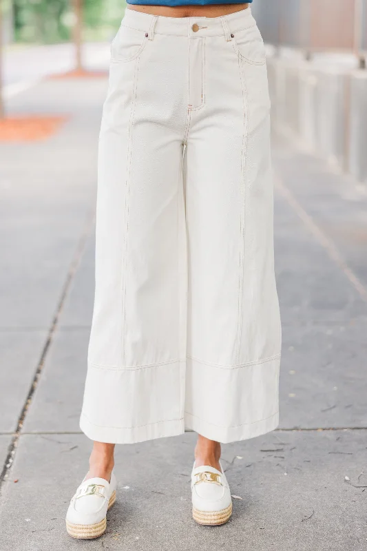 Athleisure Wear Dreaming Of The Day Ecru White Wide Leg Jeans