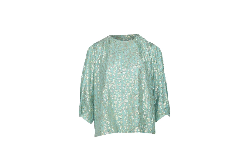 Women's Evening Wear Attire Diane von Furstenberg Astor Metallic-Print Top in Teal Silk