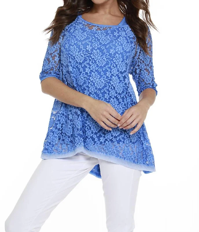 Urban Femme Streetwear Lace 3/4 Sleeve Tunic In Blue