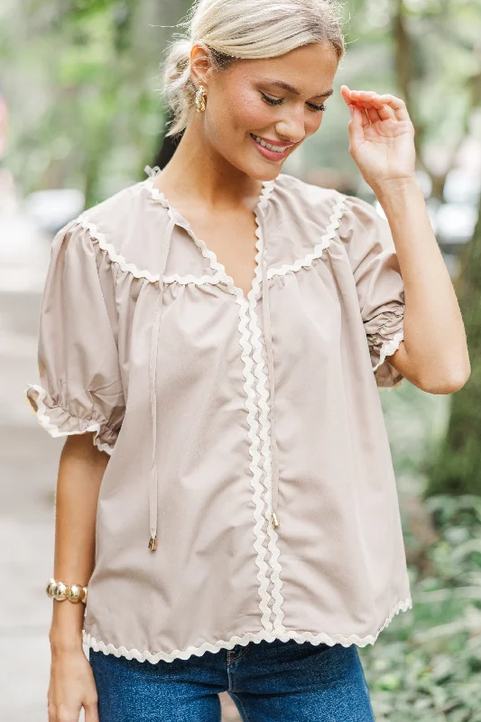 Season Sale In A Dream Taupe Brown Rickrack Blouse