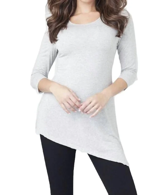 Sophisticated Fashion Asymmetrical 3/4 Sleeve Tunic Top In Gray