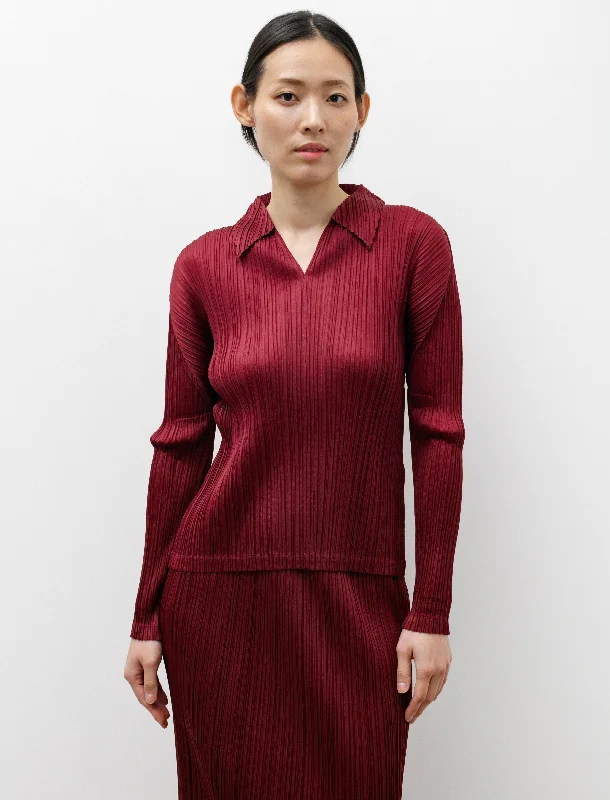 Affordable Women's Clothes Polo Neck Long Sleeve Top Wine