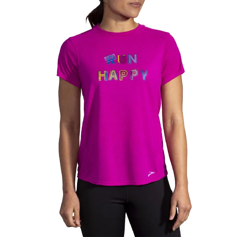 Women's Clothing for All Occasions Distance Graphic Short Sleeve Tee In Heather Magenta/run Happy