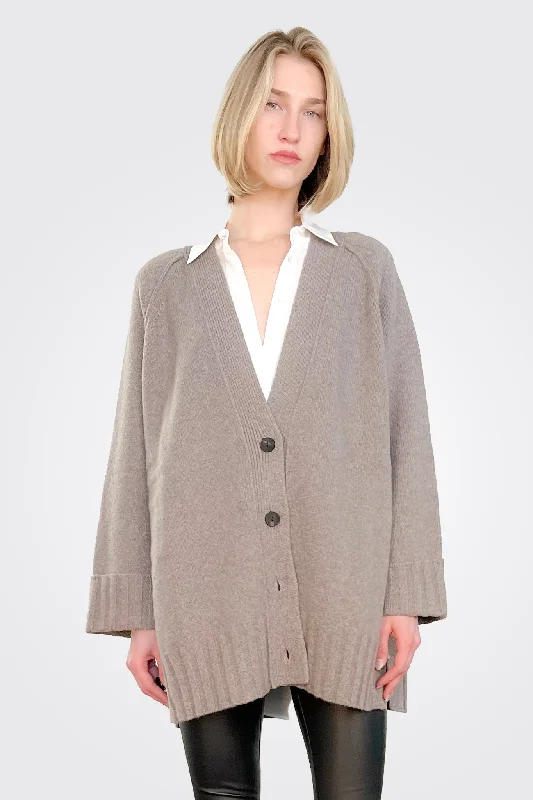 Affordable Luxury Women's Apparel Eco Cashmere Cardigan - Taupe