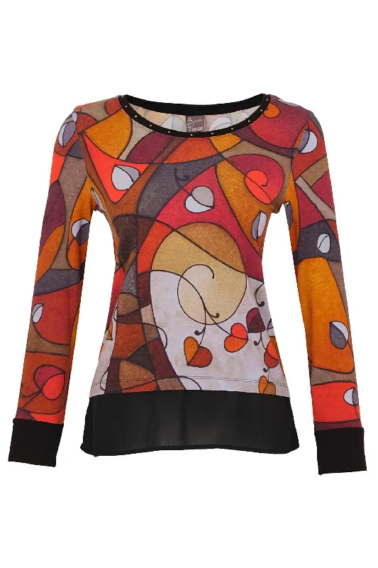 Women's Evening Wear Simply Art Heart Leaves Tunic Top In Multi Color