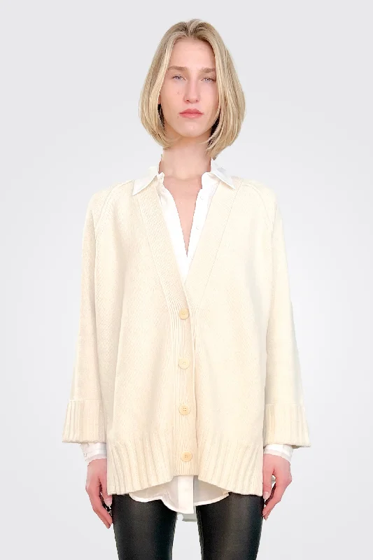 Charming Women's Holiday Apparel Eco Cashmere Cardigan - Off White