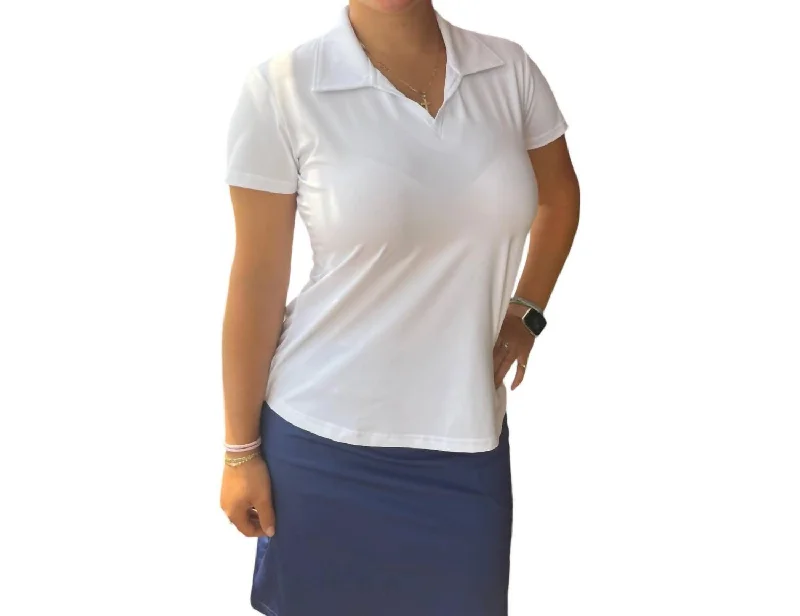 Sophisticated Women's Fashion Short Sleeve V-Neck Polo In White