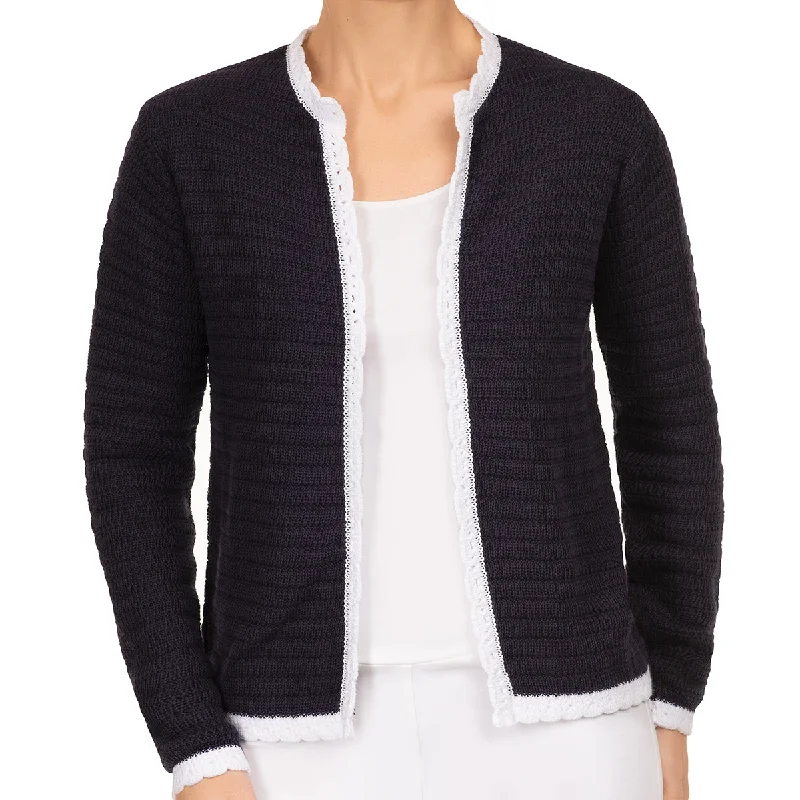 Casual Dresses for Women Scallop Edge Cardigan in Navy/White