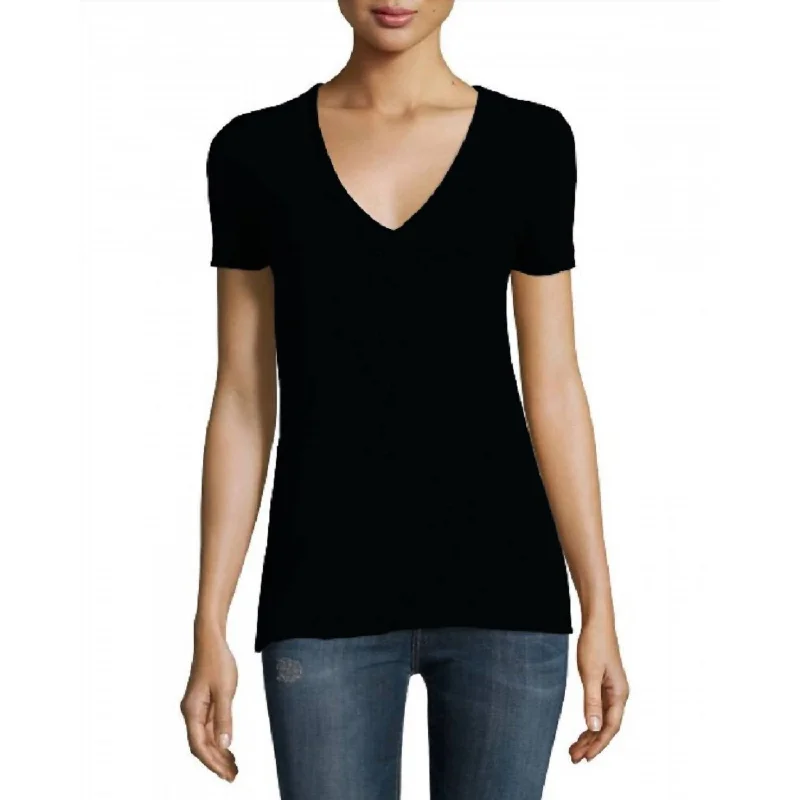 Charming Women's Outfit For Special Occasions Women V-Neck Short Sleeve T-Shirt In Black