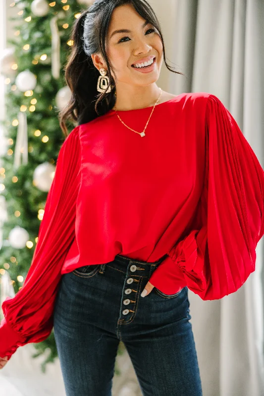 Comfortable Women's Apparel Out For The Day Red Satin Blouse