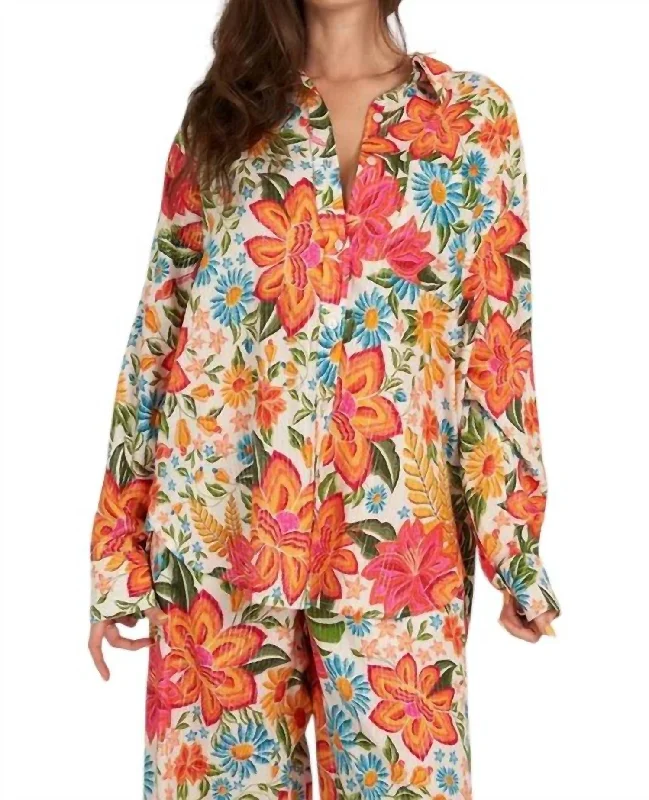 Comfortable Outfit For Women Audra Long Sleeve Button Up In Multi-Colored