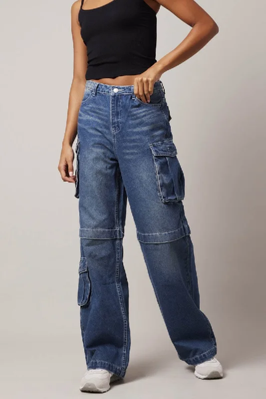 Women's Night-Out Outfit Denim Cargo Jean Out Pocket