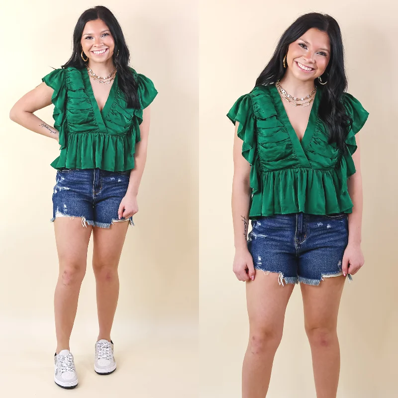 Women's Clothes for All-Day Comfort and Style Fresh Take Ruched V Neck Crop Top in Green