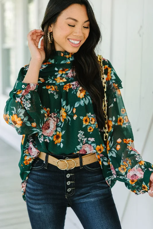 Trendy Fashion For Women Need You Now Green Floral Blouse