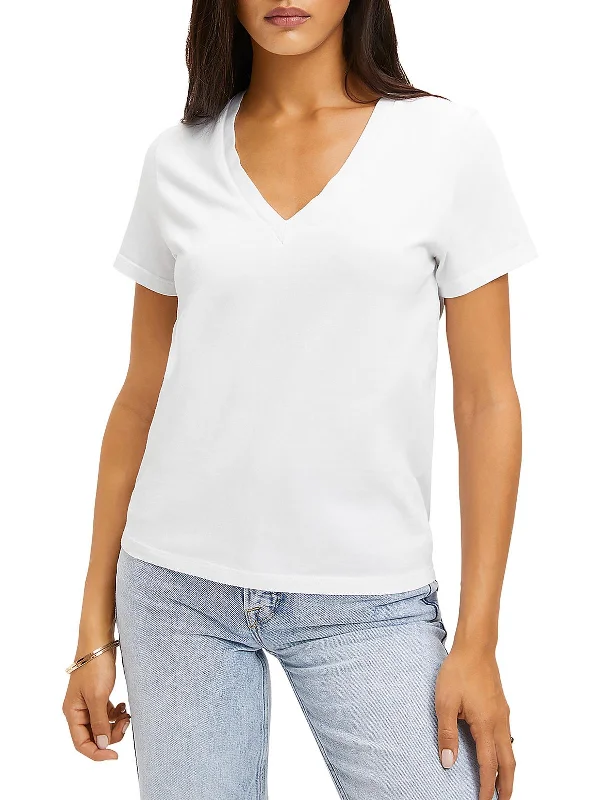 Laid-Back Elegance Womens Tee V Neck Pullover Top