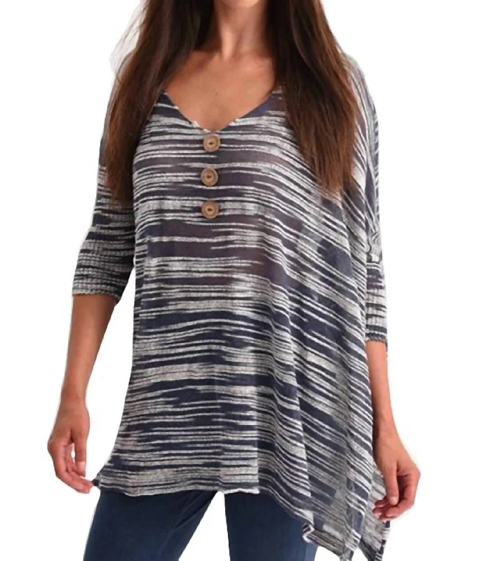 Evening Elegance 3/4 Sleeve V-Neck Tunic In Denim