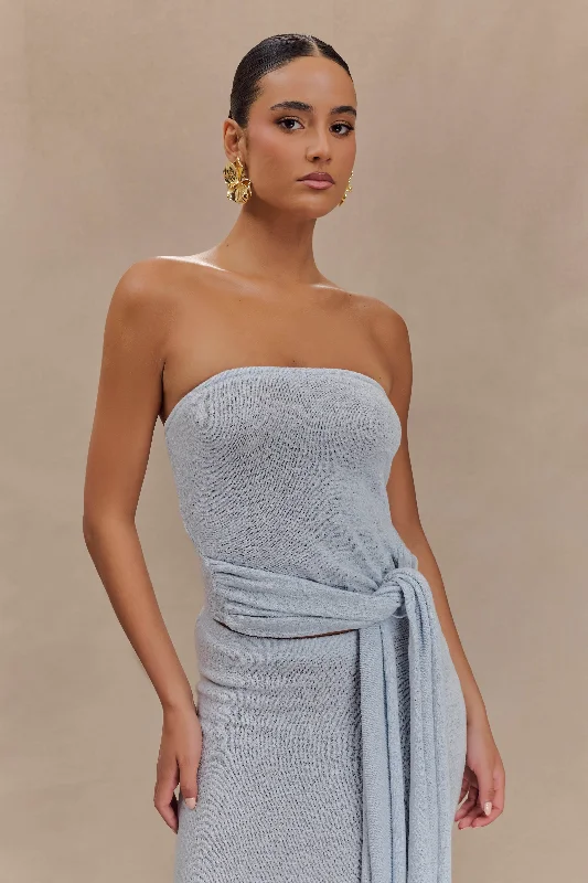 Women Wear Online Phoebe Strapless Tie Knit Top - Ice Blue