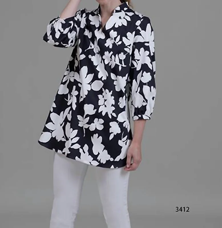 Trendy Fashion For Women Black White Print Tunic In Black/white