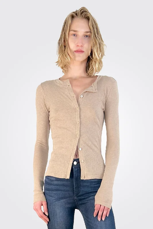 Casual Fashion Cashmere Long Sleeve Cardigan - Khaki