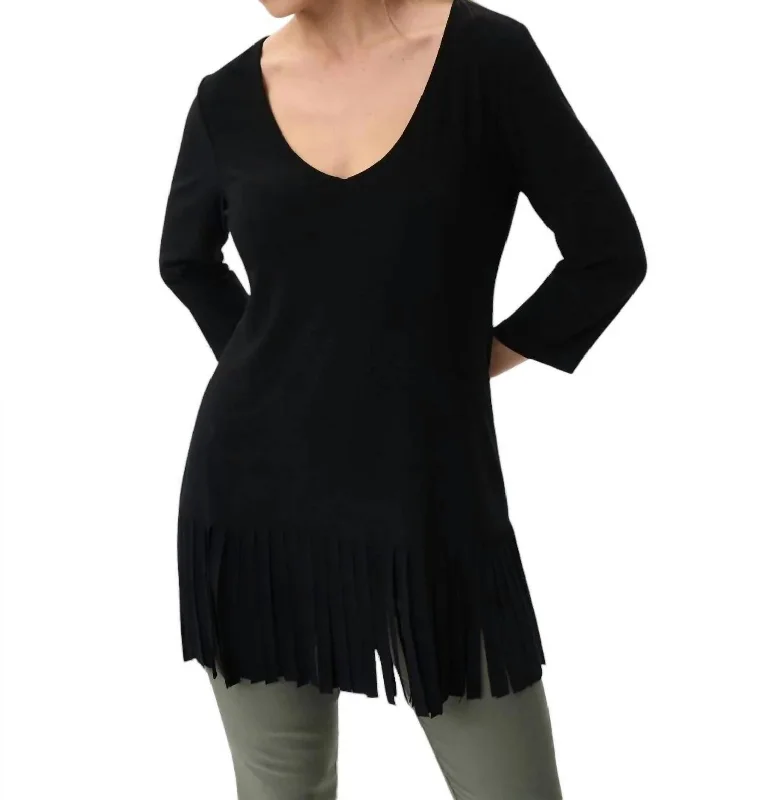 Women's Functional Outfit For Outdoor Activities Frayed Hem Tunic In Black