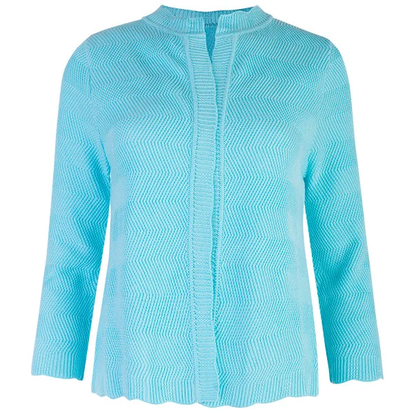 Charming Women's Outfit For Special Occasions Wavy Cotton Cardigan in Bright Turquoise