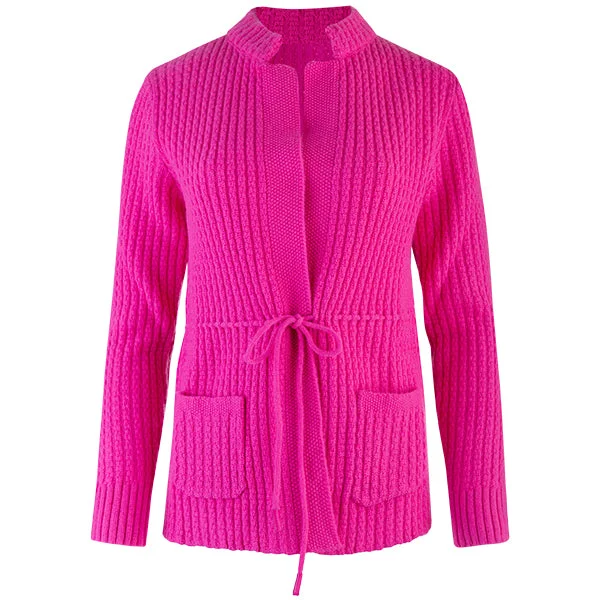 Women's Classic Outfit Drawstring Waist Cardigan in Fuchsia