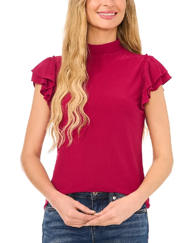 Modern Women's Outfit CeCe Double Ruffle Sleeve Mock Neck Top