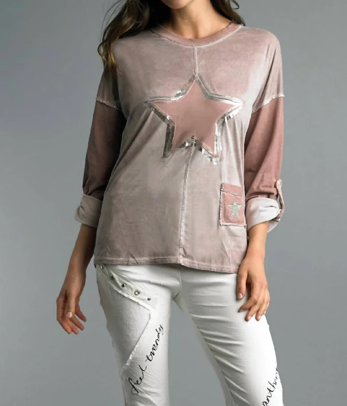 Sustainable Women's Apparel Suede Star Tunic Top In Mauve