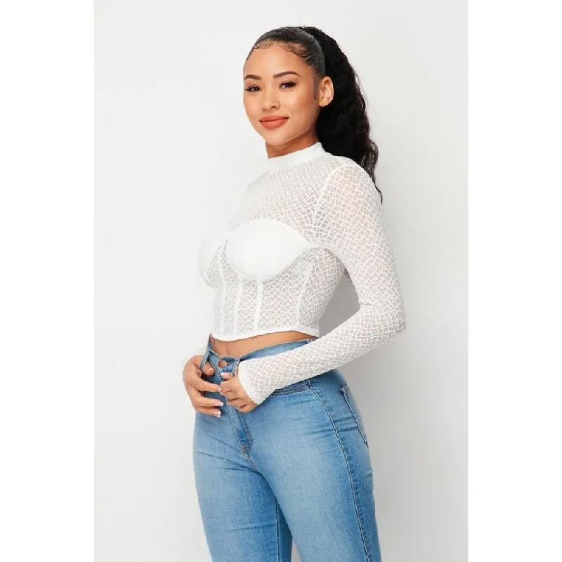 Women's Office Attire Sexy Mesh Mock Neck Top