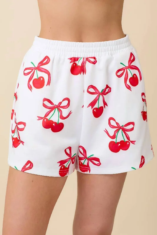 Women's Outdoor Attire Cherries This Christmas Lounge Shorts In White/ Red