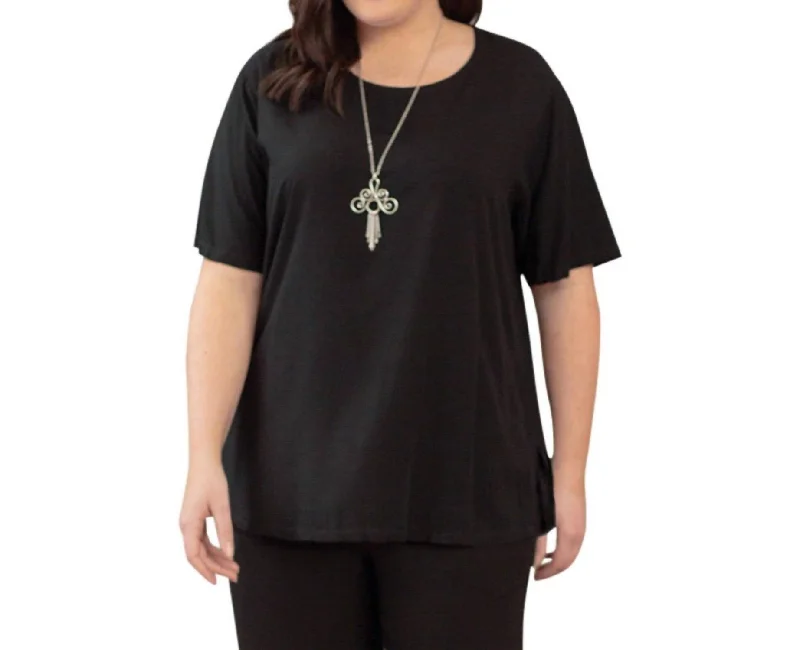 Affordable Women's Fashion Rayon Short Sleeve Top - Plus In Black