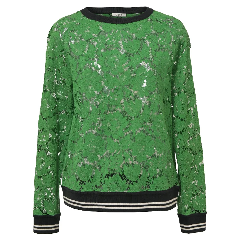 Trend Alert Valentino Lace Crew Neck Sweatshirt in Green Cotton