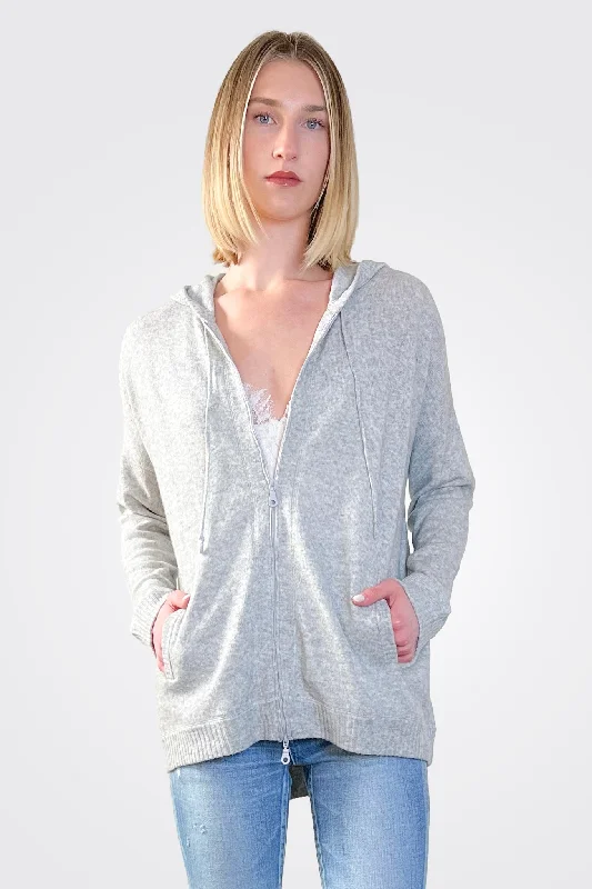 Women's High-Fashion Outfit Cashmere Oversized Zip Hoodie - Light Heather Grey