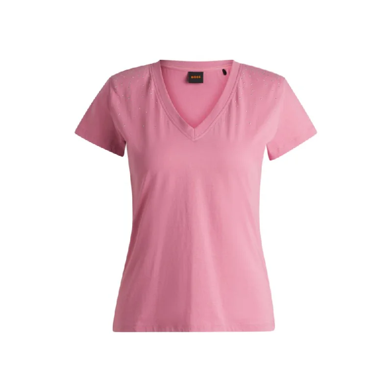 Women's Elegant Formal Outfit V-neck T-shirt in cotton with embellishments