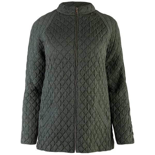 Women's Transitional Outfit Quilted Jacket Cardigan in Army Green