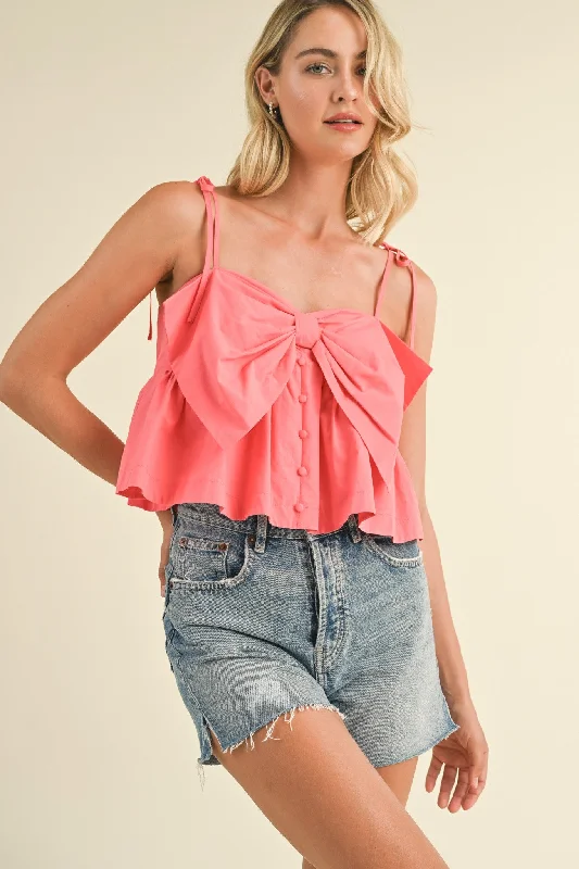 Sophisticated Outfits Coral Bow Front Babydoll Cami Top