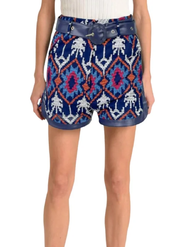 Fashionable Women's Casual Apparel Kimberly Embroidered Shorts In Navy Multi