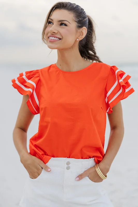 Women's Outerwear Apparel Just For You Orange Ruffled Blouse