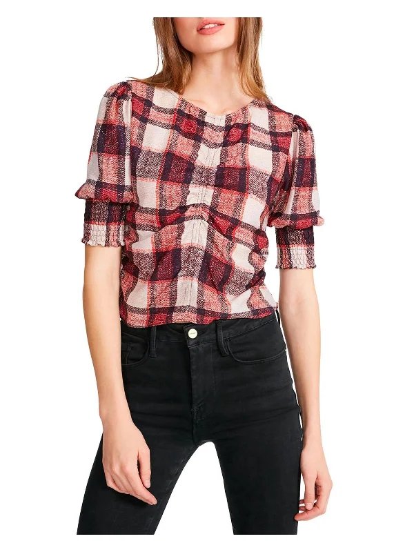 Preppy Style Idea Womens Plaid Rouched Pullover Top