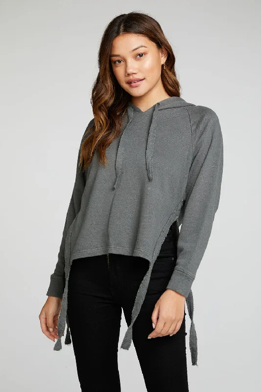 Effortless Chic for Women Linen French Terry Long Sleeve Side Tie Batwing Pullover Hoodie