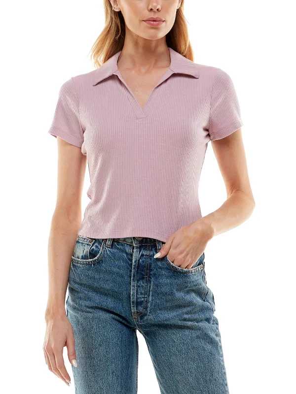 VIP Member Discount Womens Short Sleeve Ribbed Pullover Top