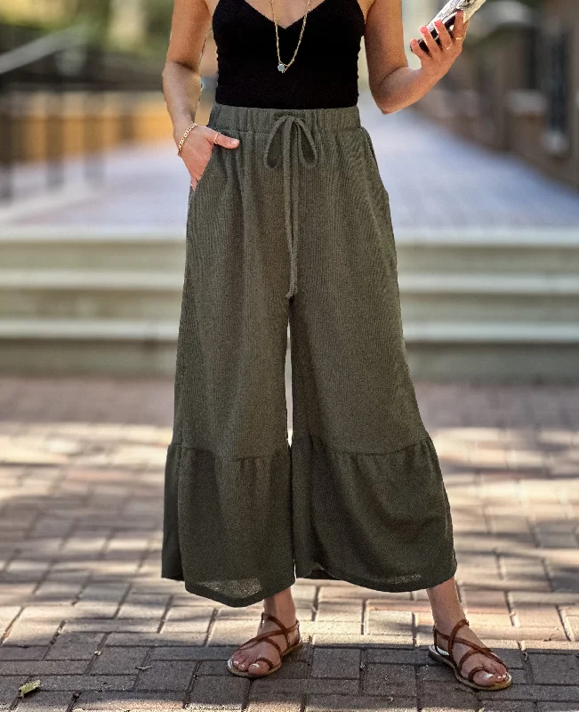 Casual Fashion Thermal Tiered Wide Leg Crop Pants