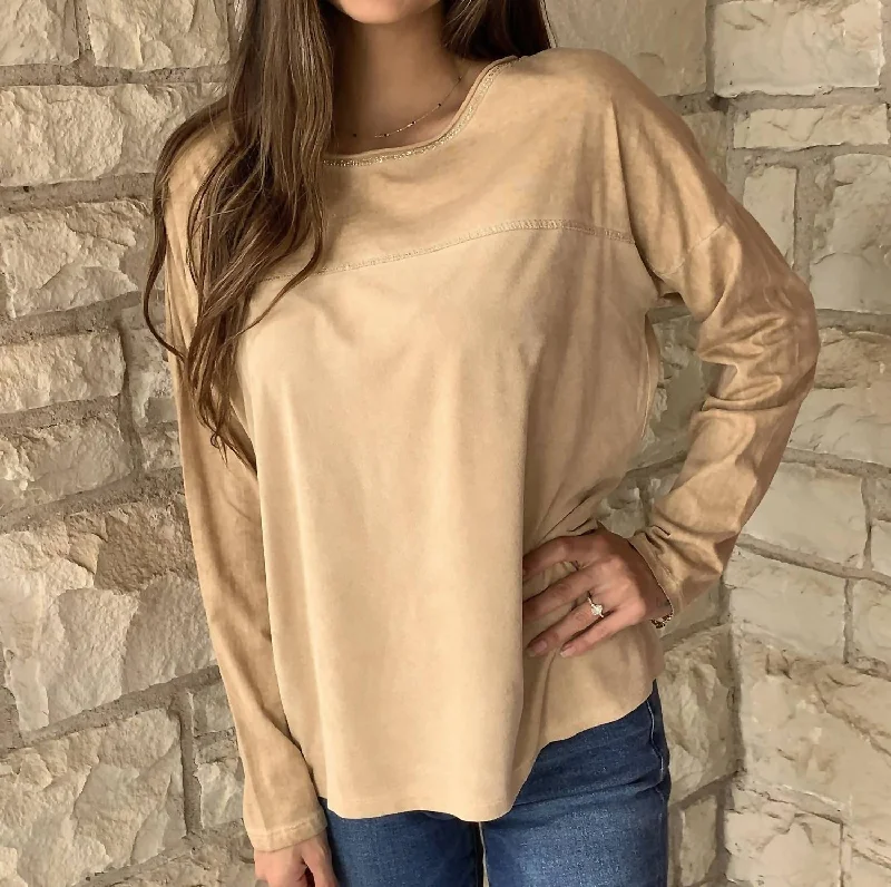 Women's Clothing for Every Occasion Long Sleeve Round Neck Tunic In Camel