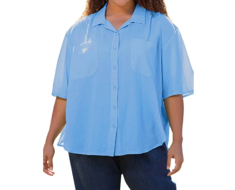 Modern Women's Fashion with Vintage Touches Cotton Short Sleeve Collar Shirt - Plus In Vista