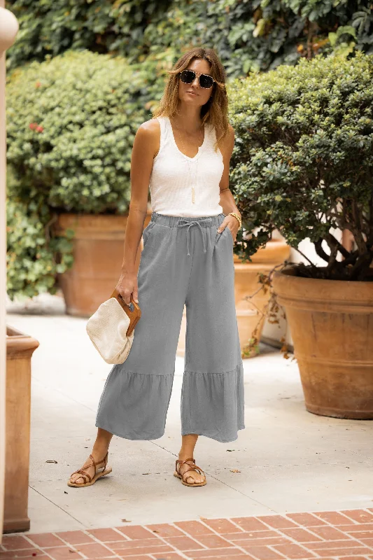 Best Boutiques Online Cropped Tiered Ruffle Hem Wide Leg Pants