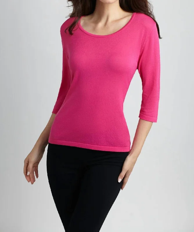 Women's Chic Outfit Three Quarter Sleeve Tunic Top In Fuchsia