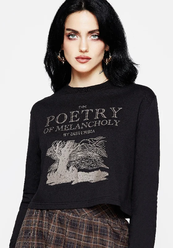 Chic & Cozy Apparel Poetry of Melancholy Graphic Print Long Sleeve Crop Top