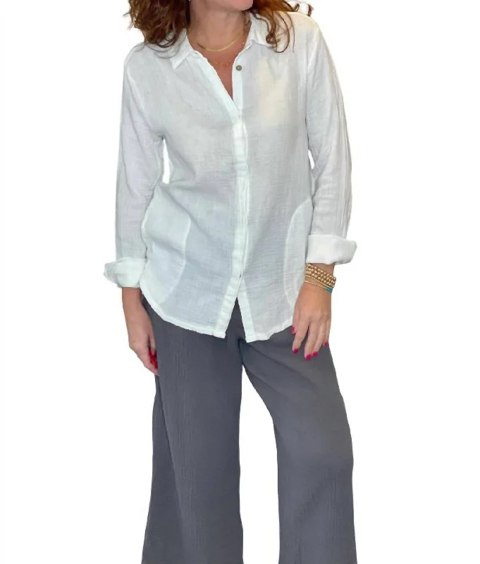 Women's Clothes for All-Day Comfort and Style Long Sleeve Gauze Button Down In White